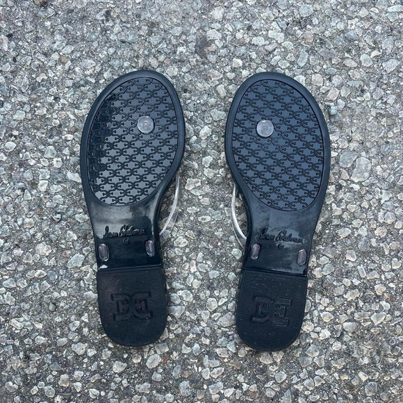 Sam Edelman Black Flip Flops with Gold Script - Picture 2 of 2